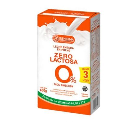 LECHE EN POLVO ENTERA SIN LACTOSA SERENISIMA 400 GR.