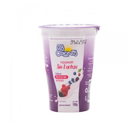 YOGURT LOS COLONOS S/LACTOSA FRU. DEL BOSUQE 190GR (48)