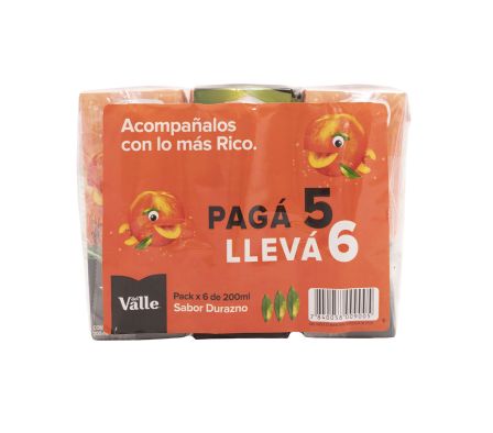 PACK JUGOS DEL VALLE DURAZNO 200MLX6UN