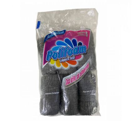 LANA DE ACERO ROLLITO POLIFOAM X 6 UNIDADES (24)